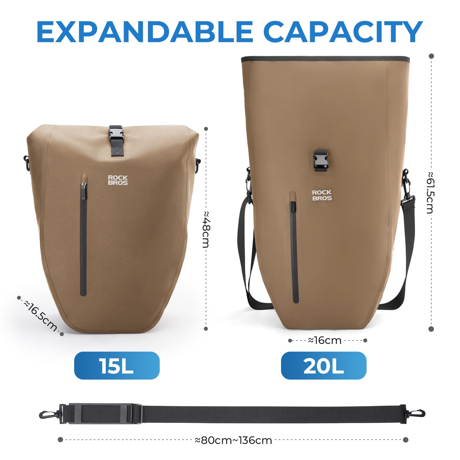 ROCKBROS Borsa da Portapacchi per Bici, Impermeabile e Riflettente 20L, Set 2 Pezzi con Maniglia e Tracolla, Borsa Posteriore per Ciclismo, Cicloturismo, Bikepacking