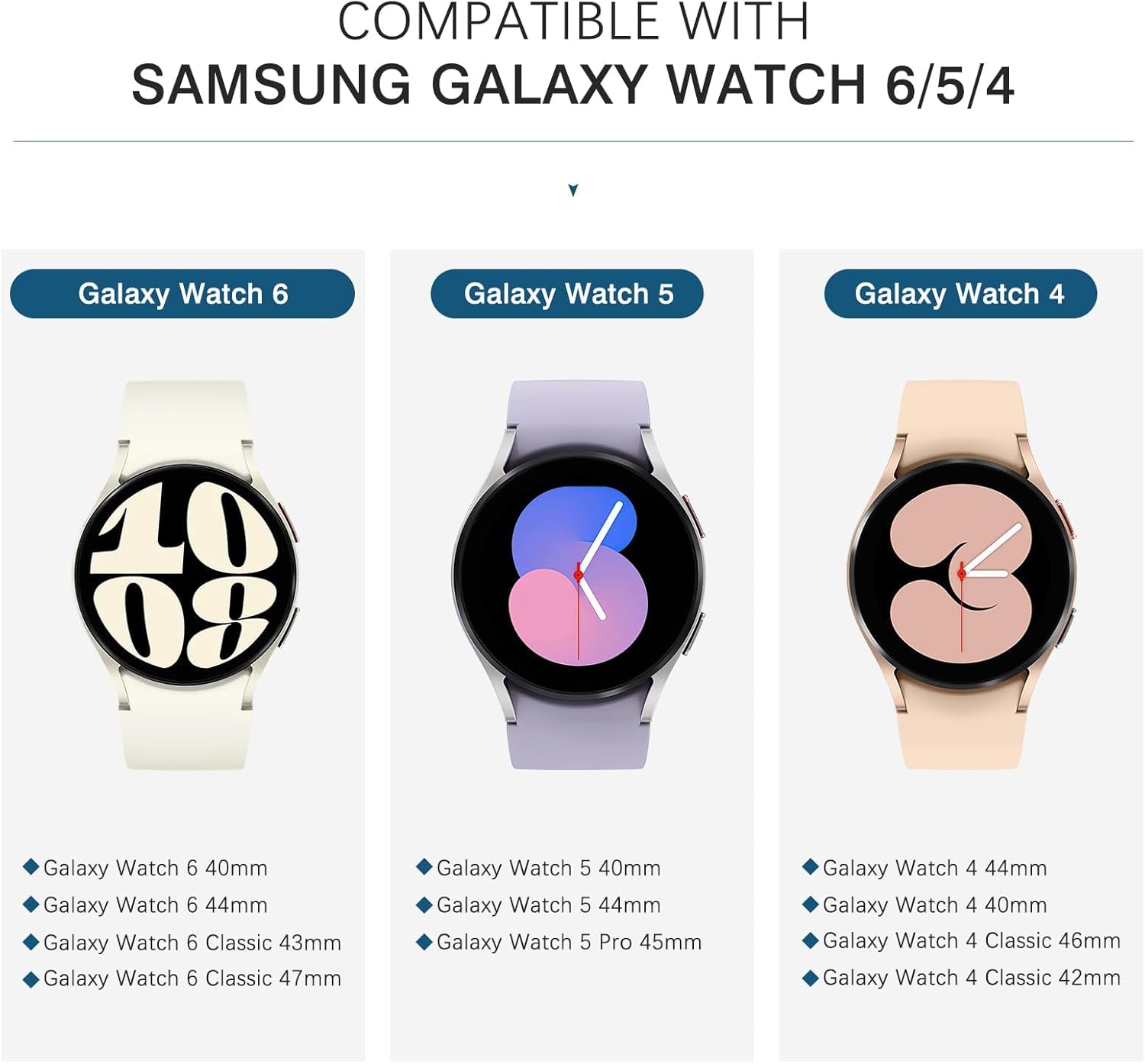 VeveXiao Metal Strap Compatible with Samsung Galaxy Watch 6 40mm 44mm Band/6 Classic 43mm 47mm/Watch 5 Pro 45mm/Watch 5/4 40mm 44mm/Watch 4 Classic 42mm 46mm, Stainless Steel Link Bracelet