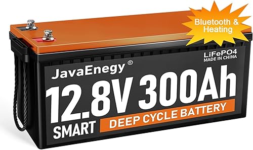 JavaEnegy Batería inteligente LiFePO4 de 12 V y 300 Ah 4000 ciclos profundos batería de litio recargable de grado automotriz BMS de 200 A con