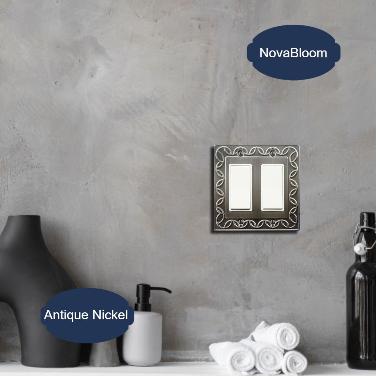 OKAWYC Triple Toggle Light Switch Cover NovaBloom Metal Wall Plate, 2