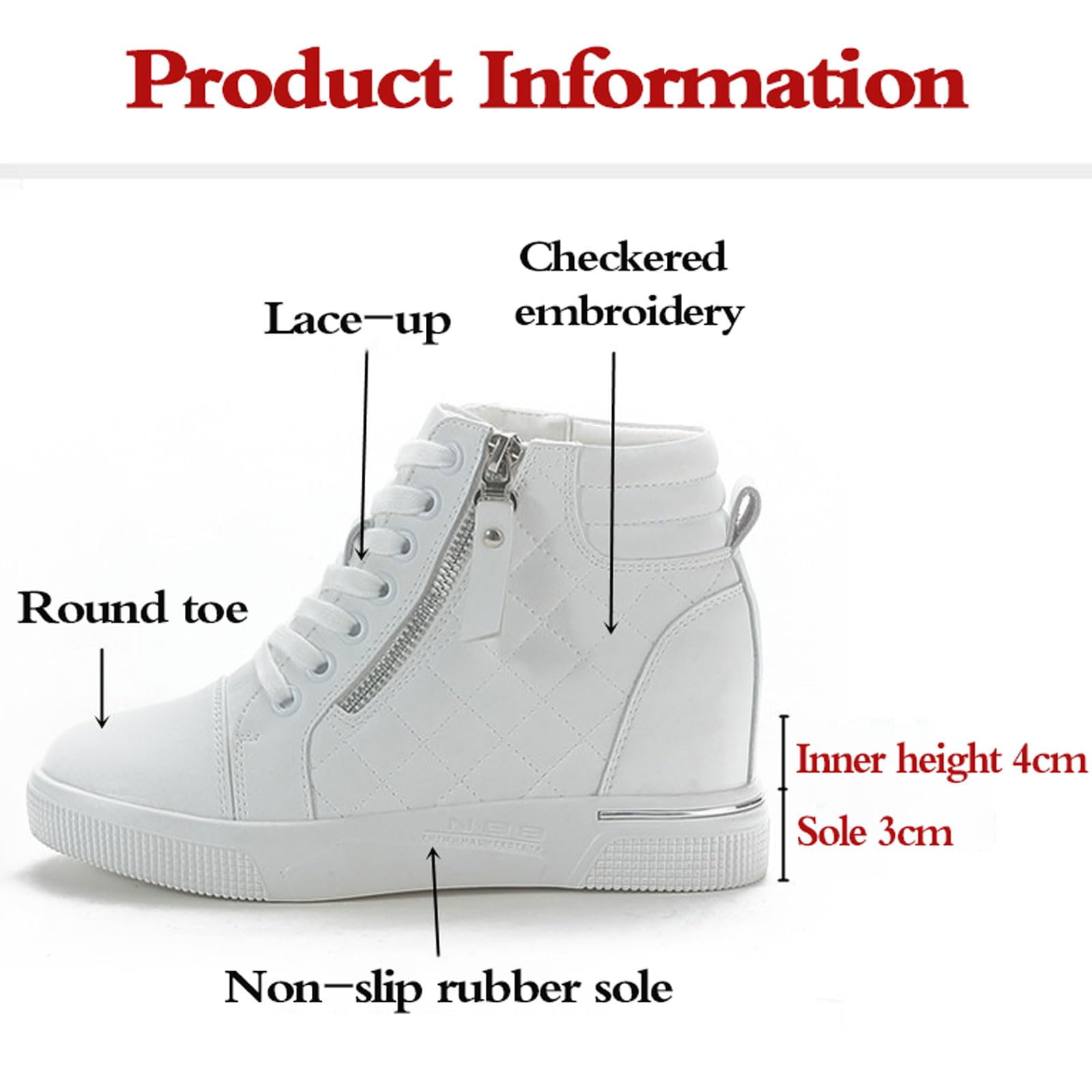 Sneakers con Zeppa e Cerniera da Donna,Scarpe da Ginnastica con Zeppa Invisibile,Scarpe da Ginnastica Platform Sneaker,Traspiranti,Antiscivolo,per Camminare Lavoro Temps Libero