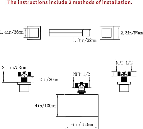 Miniatura 2 de SKOWLL Grifo de baño en cascada montado en la pared, grifo de lavabo negro mate con doble mango de 3 agujeros, grifos modernos de 8 pulgadas central