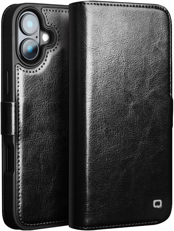 Case for iPhone 16 Slim Card Slot Holder Holster Genuine Leather Sleeve Bracket Corner Protection Cover with Magnetic Buckle Luxury Wallet Case for iPhone 16 (Brown, 6.1 inch)