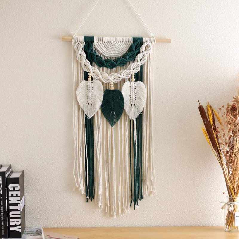 Yeaco Boho Style Handmading Wall Decor With Green Leaves Dream Catcher