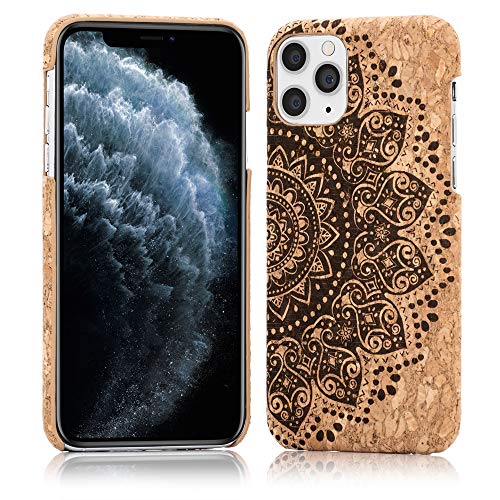 NALIA Kork Hülle kompatibel mit iPhone 11 Pro, Natur-Holz Hardcase Design Cover Muster Schutzhülle Dünn, Holzhülle Handy-Tasche Cork Phone Case Backcover Handyhülle Bumper, Motiv:Cork Mandala