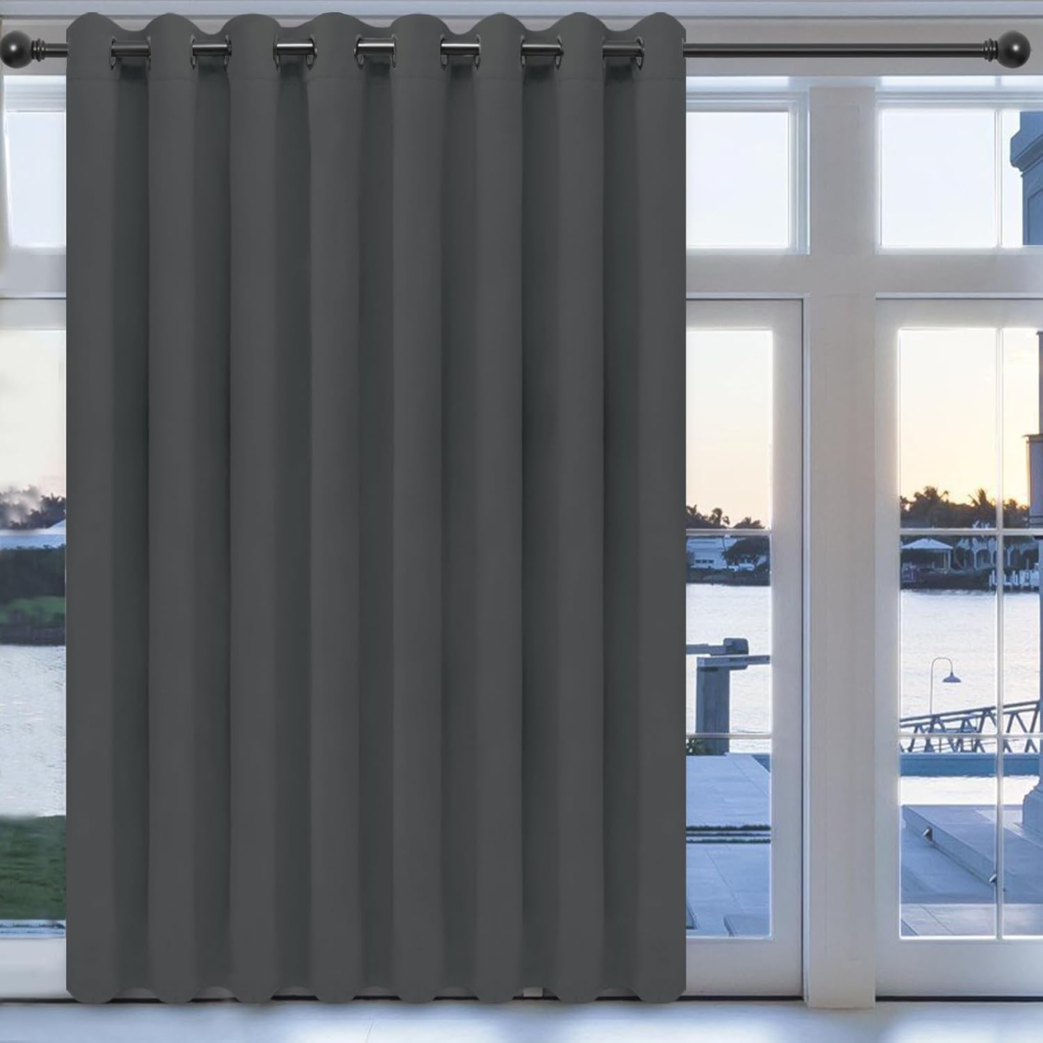 Easy-Going Blackout Door Curtains for Bedroom, Solid Thermal Insulated Grommet and Noise Reduction Window Drapes, Room Darkening Curtains for Living Room, 1 Panel (100x96 in, Gray) 100''Wx96''L Grey
