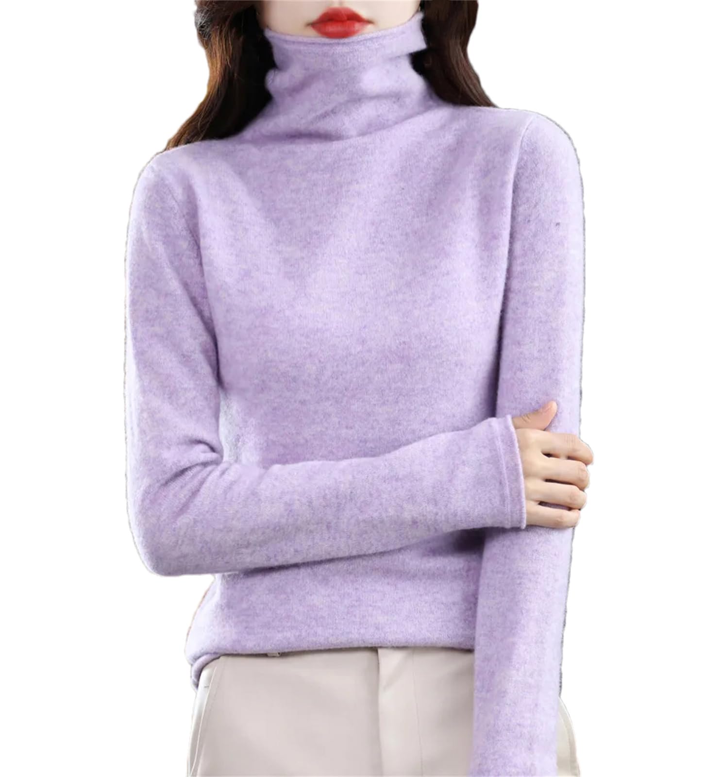 Maglione da Donna 100% Lana Autunno E Inverno Pullover con Colletto in Pile alla Moda Maglione di Cashmere Top Lavorato A Maglia A Maniche Lunghe