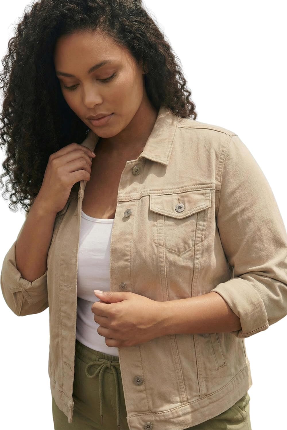 Roman Originals Women's Plus Natural Jean Denim Jacket For Uk 100% Cotton Summer Casual Stretch Crop Smart Utility Trucker Biker Fitted Vintage Wash Faded Classic Work Twill - Size 30