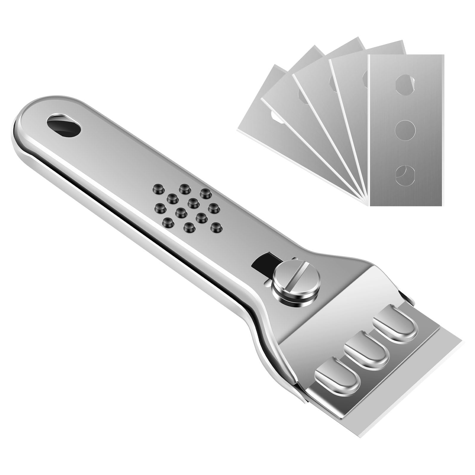 Patnfr Silver Blade Scraper Tools Scraper With 5 Blades Sticker Cleaning Remover For Glass Decals Tint Stickers Labels Caulk Adhesive