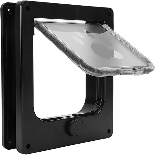 Jiawu Cat Door, 4 Way Locking Cat Flap for Interior Exterior Doors, Reinforced ABS Frame Pet Door for Cats & Doggy, Allows Convenient Movement