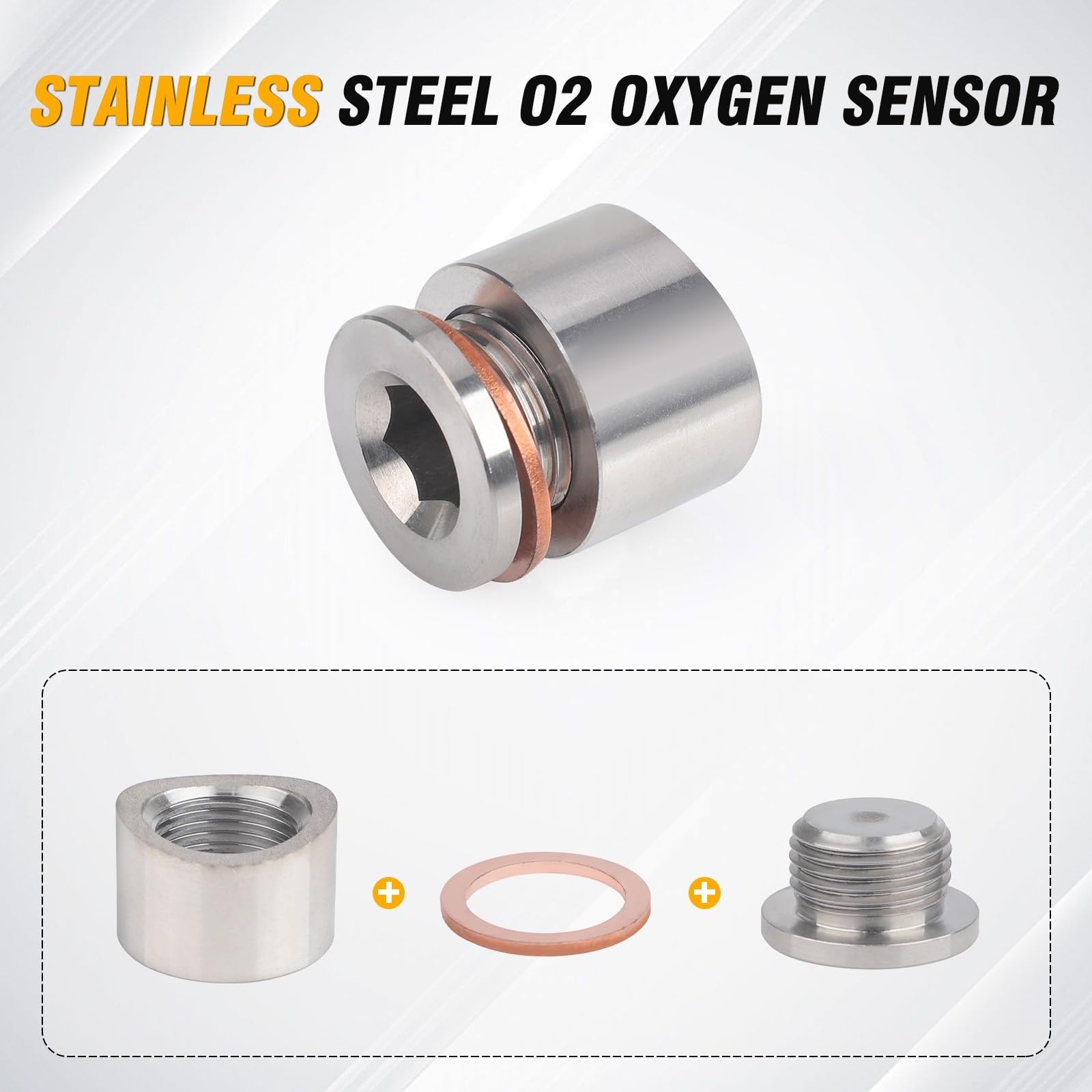Sauerstoff-Montagestopfen und Stopfen, Adapter M18 x 1,5, flacher O2-Sauerstoffsensorstopfen aus Stahl Abgastemperatursensor(45 Degree)