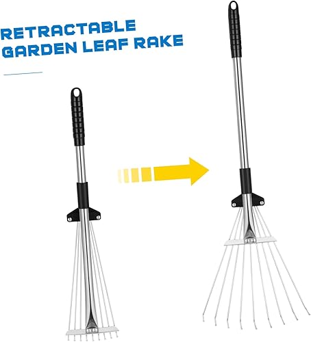 Miniatura 8 de TOYANDONA Rastrillo de jardín para hojas de jardín, rastrillo de hojas de jardín, rastrillo de hojas plegable telescópico ajustable, rastrillo de