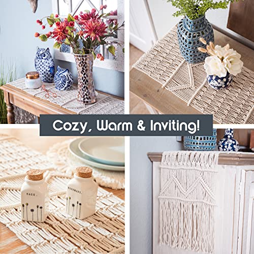 Snuglife Macrame Table Runner Long | Boho Table Runner | Wedding Table Decor | Vintage Farmhouse And Bohemian Dining Room Style (13" Wx60 L) #TOP4