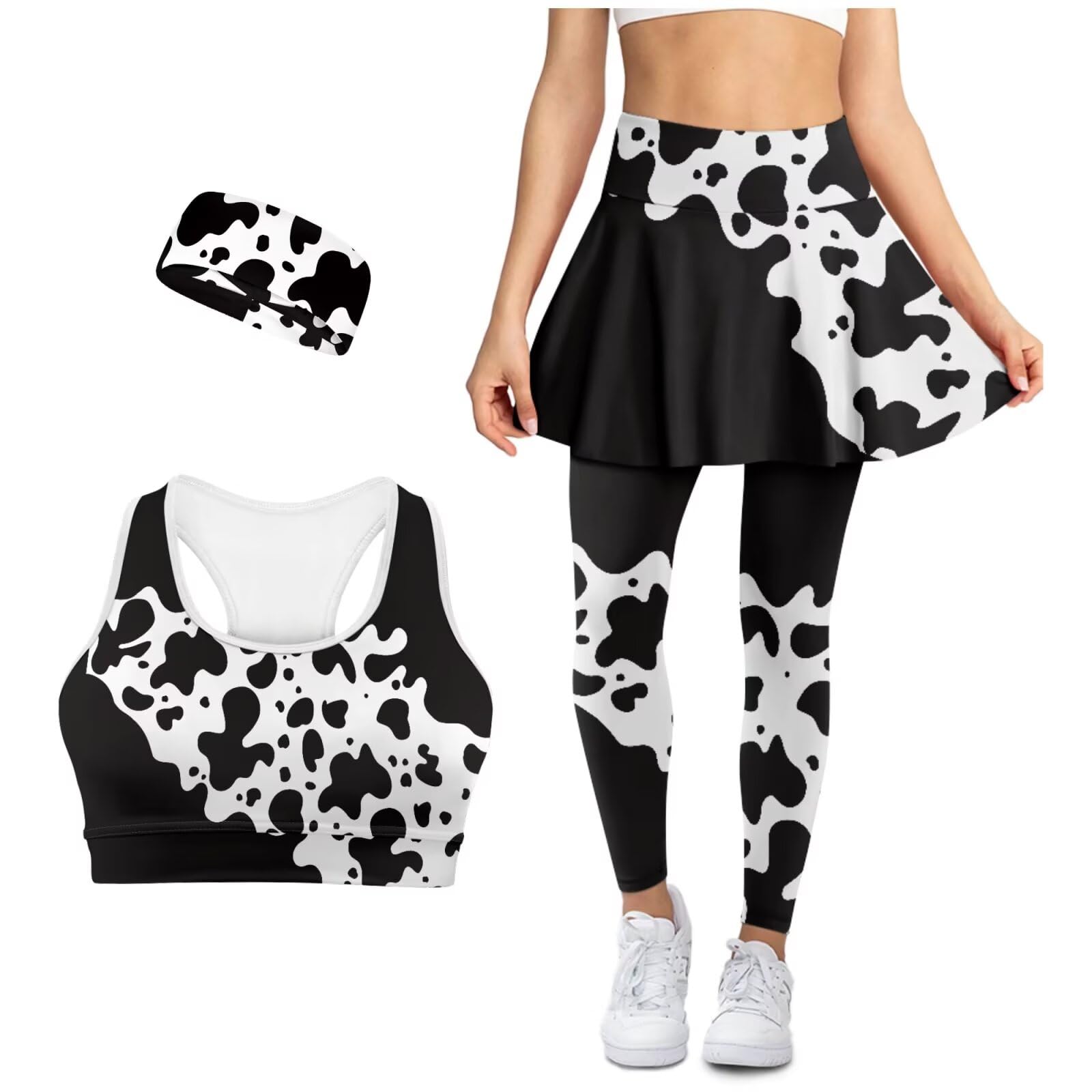 Matching Workout Sets for Women ActiveWear Outfits High Waist Skirted Leggings Breathable Sport Bras