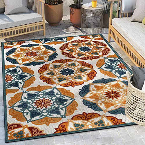 Well Woven Francesca Bright Multicolor Indoor/Outdoor Medallion Floral Pattern Area Rug 5X7 (5'3" X 7'3") #TOP19