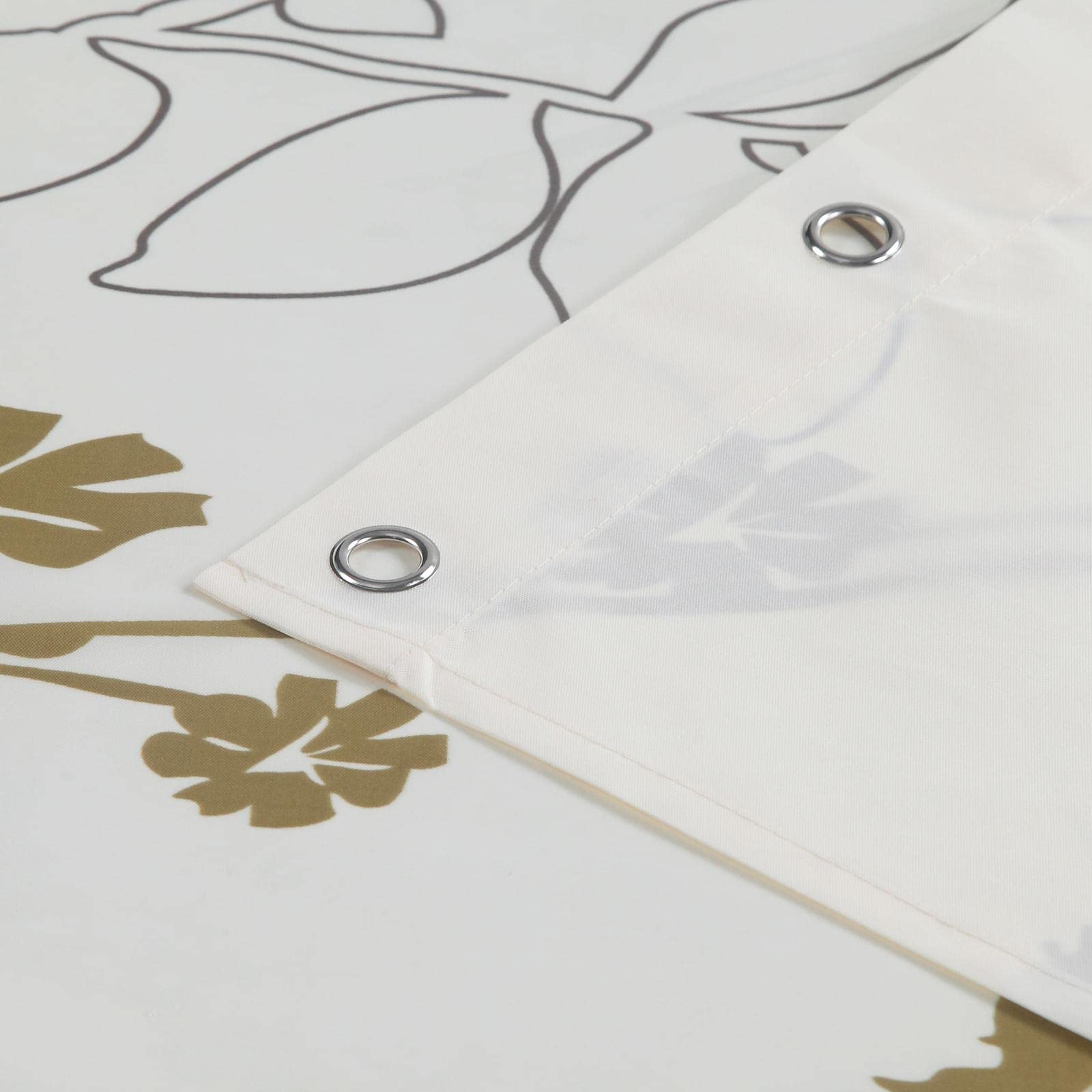 Cortina de ducha impermeable con estampado de flores marrones y hojas, tela de poliéster marfil, 92 x 182 cm, accesorios decorativos de baño, resistente al moho, fácil cuidado
