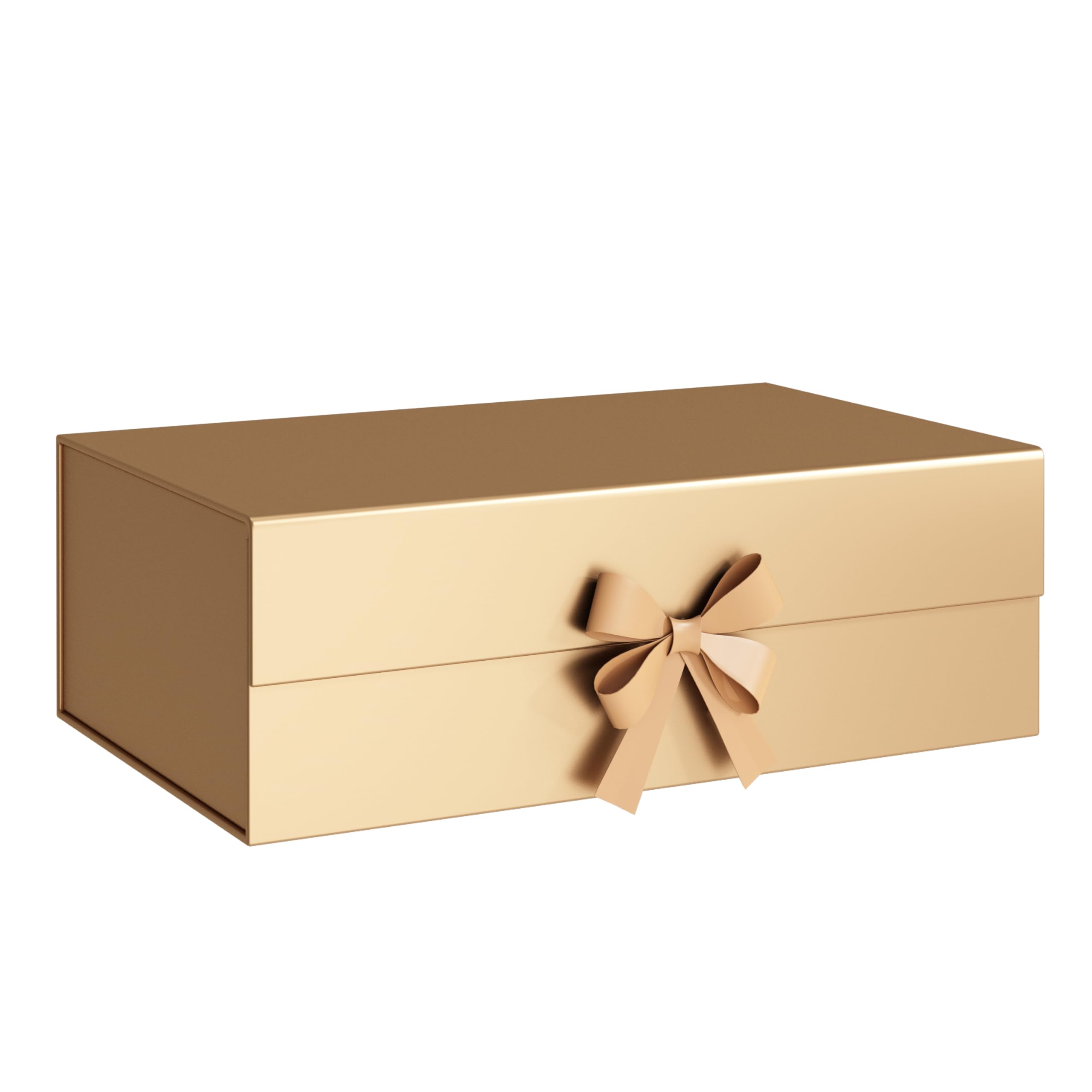 THMINS Gold Gift Box Empty 22x16x8.8 cm Cardboard,Empty Large Gift Box for Women Surprise,Gift Card Boxes with Ribbons Foldable for Christmas Valentines Wedding