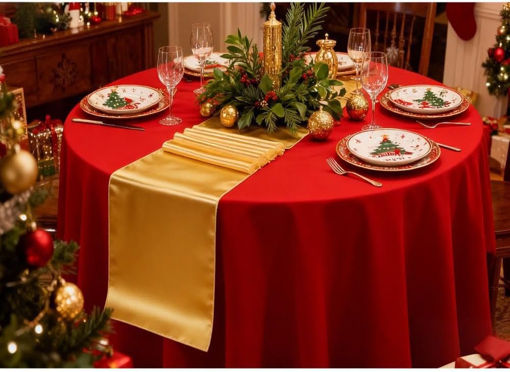 10 Pack Gold Satin Table Runners, 12 x 108 Inch Long Gold Table Runner for Christmas Party Wedding Birthday Banquet Decor, Table Runners for Round Tables