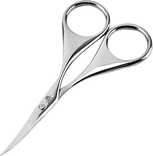 ARSUK Curved Nail Scissors for Women Men to Cut Nails, Cuticle, Eyebrow, Eyelash & Beauty Grooming Length 3.75 Inch with Thin Curved Blade