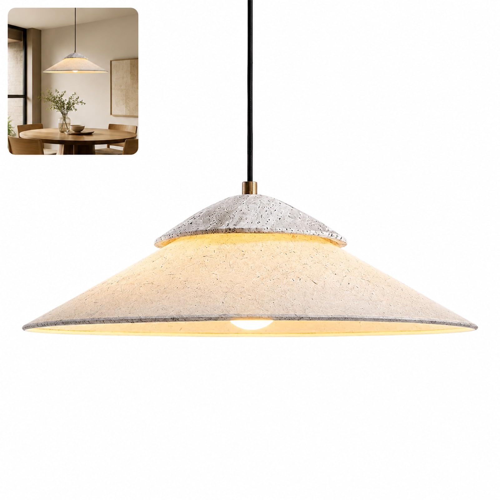 GnathicHOME Restaurant Chandelier Medieval Zen Teahouse Studio Rice Paper Lamp Silver Grey Cave Stone Homestay Hotel Living Room Lamp (48cm,Black)