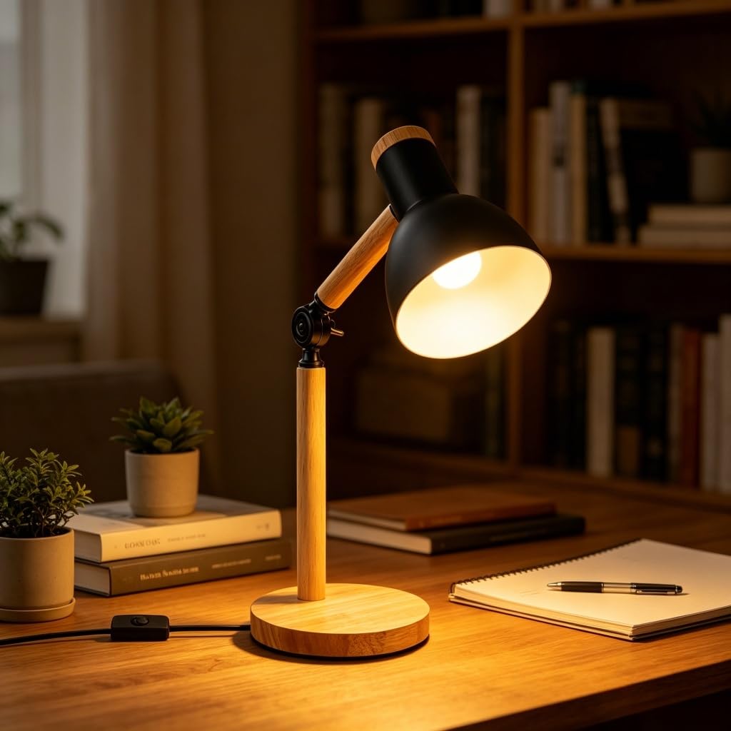 YLTLINK Black Desk Lamp,Modern Desk Light,Adjustable Arm