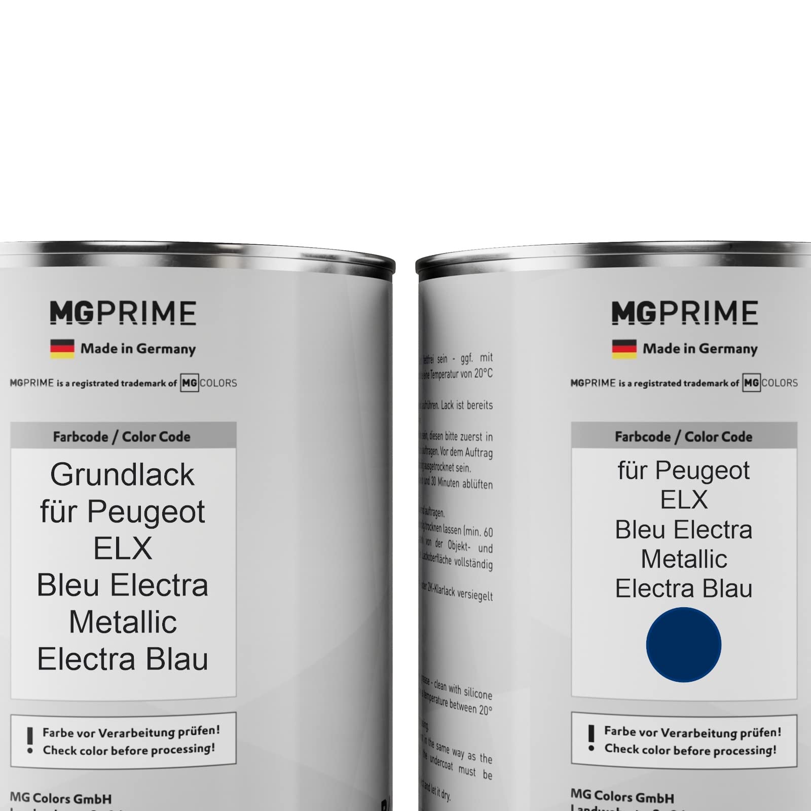 MG PRIME Pintura automotriz Set de botes para Peugeot ELX Bleu Electra Metallic/Electra Blau Fondo pintura base 2 componentes pintura transparente lista para pulverizar 3,5 l