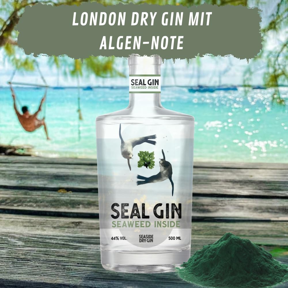 SEAL GIN Seaweed Inside | Maritimer London Dry Gin 0,5 l | Mit Rot-, Grün- & Braunalgen aus nachhaltigem Anbau | Botanicals: Wacholder, Koriander, Engelwurz, Gurke & Dill | 44% Vol.