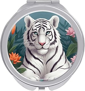 Makeup Mirrors,Cute White Tige Print Hand Mir...