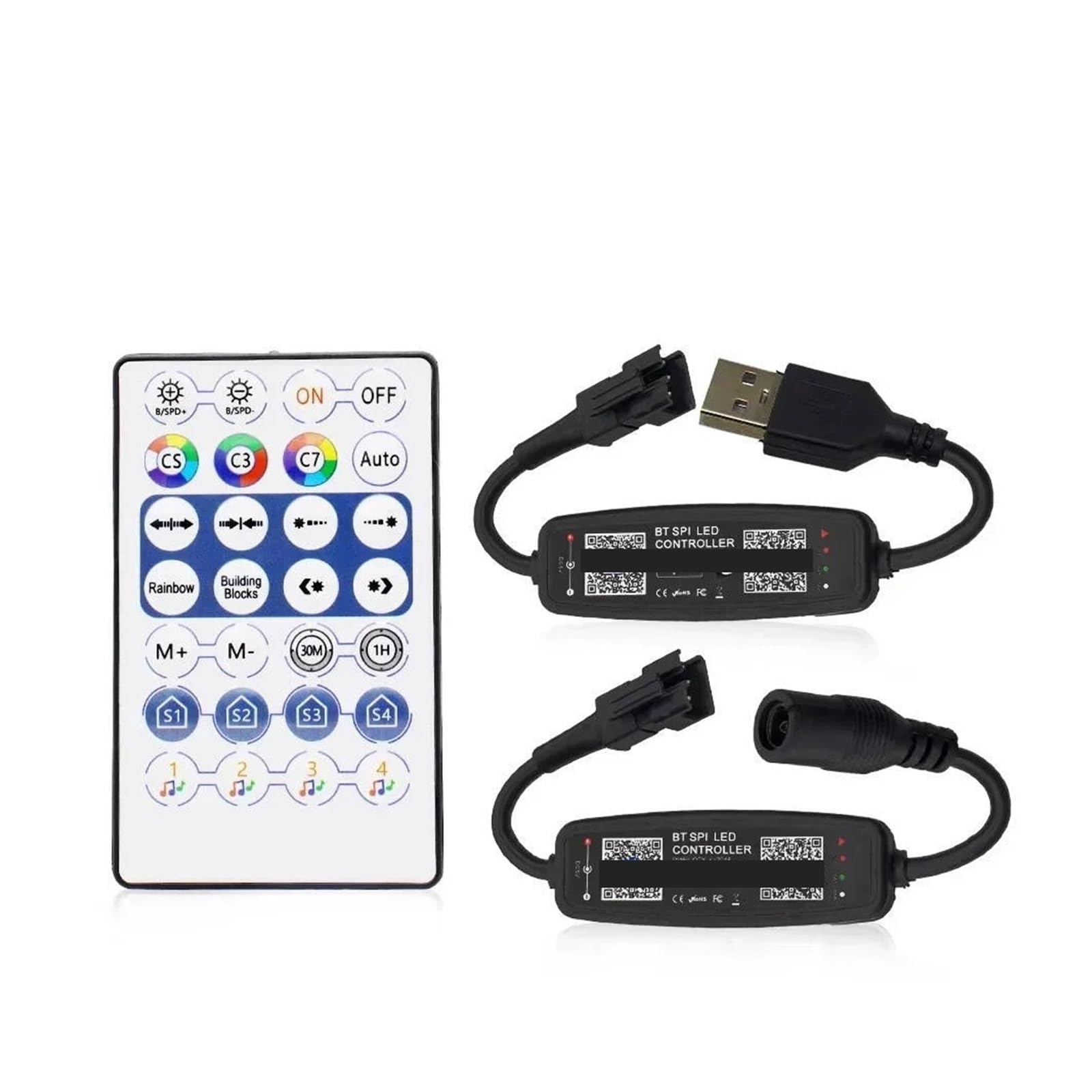Controlador de música LED RGB de 12V con control remoto USB SPI para tiras de píxeles