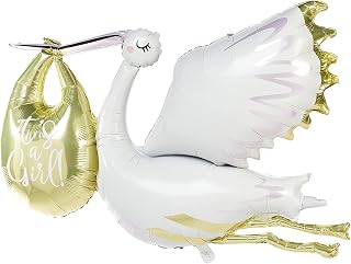 "It's a Boy" White & Blue Giant Stork Foil Balloons (62") Pack of 5 - Adorable Design, Ideal for Baby Showers, Gender Reveal, & Themed Parties
