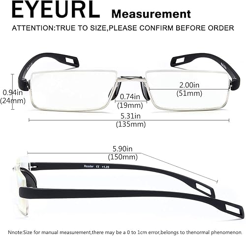 Miniatura 2 de EYEURL Lentes de lectura de medio borde para computadora para hombres y mujeres +2.75 con bloqueo de luz azul, lentes de calidad ligera