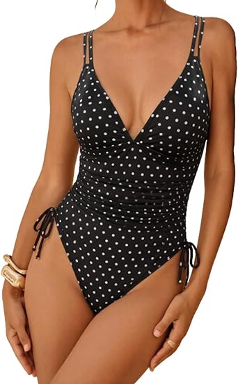 Womens One Piece Sexy Swimsuit Highwaisted Polka Dot Bikini Set Tummy Control V Neck Bathing Suit Summer Beach Dress