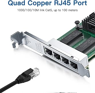 H!Fiber Gigabit 4 Port NIC with Intel I350 Chip, 1Gb Network Card Compare to Intel I350-T4 NIC, Quad RJ45 Ports, PCI Express 2.1 X4, Ethernet Card with Low Profile for Windows/Windows Server/Linux