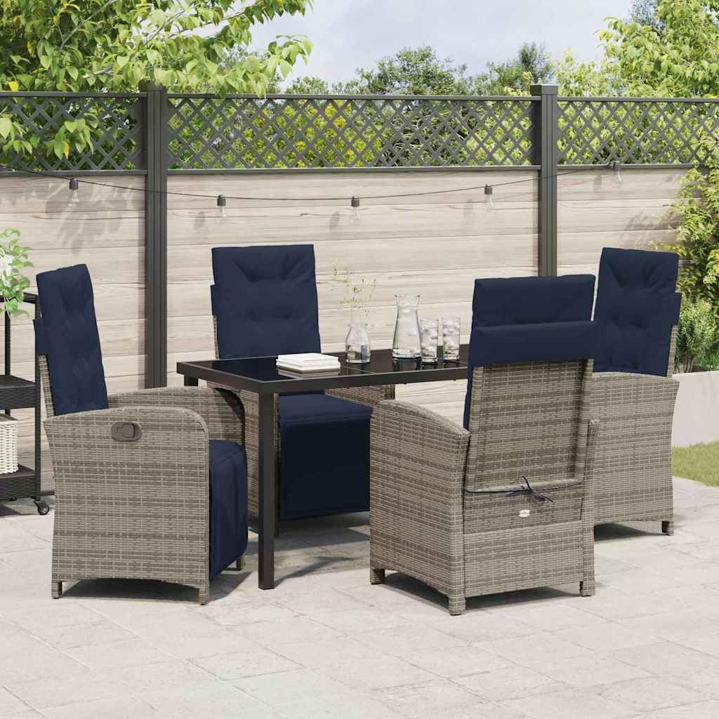 Set di mobili da giardino da 5 pezzi con cuscini, in polyrattan, resistente alle intemperie, per terrazza, balcone, esterno, con tavolo e sedie per grigliate rilassanti e relax in estate