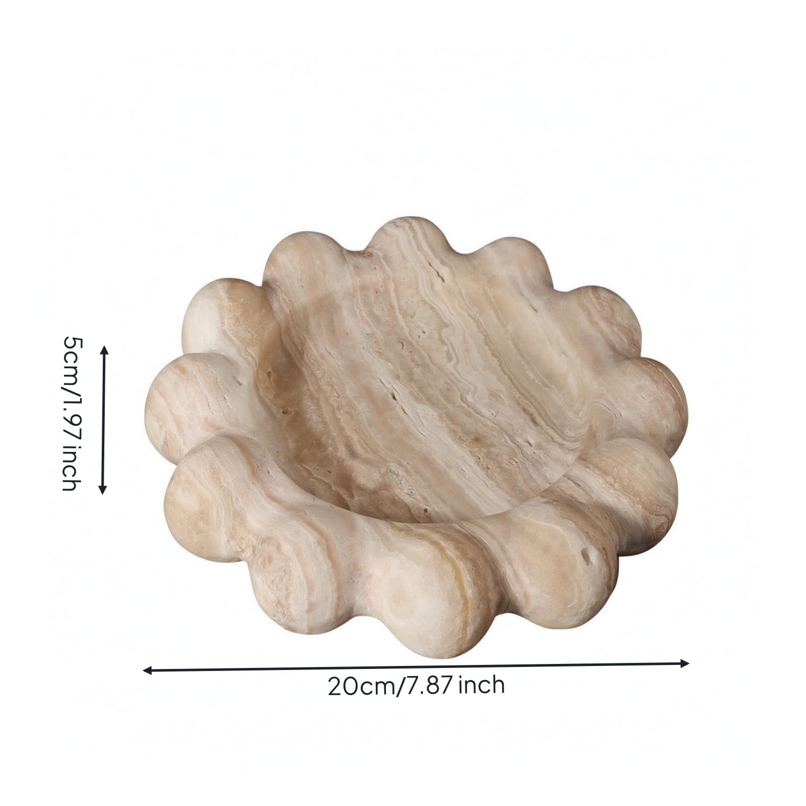 Vassoio in Marmo Scolpito | Elegante, Vassoio con Bordo Ondulato, Scultoreo, Fruttiera, per Tavolino da Caffè, Scrivania, Beige