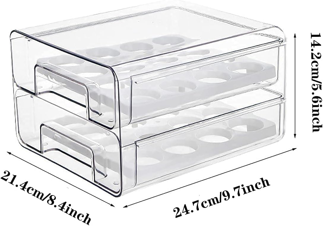 Egg Holder for Refrigerator 32 Grid Egg Basket Double Layer Egg Storage with Lids Multifunctional Food Organizer Reusable Fruit Vegetables Meal Fresh Container (Egg Container)