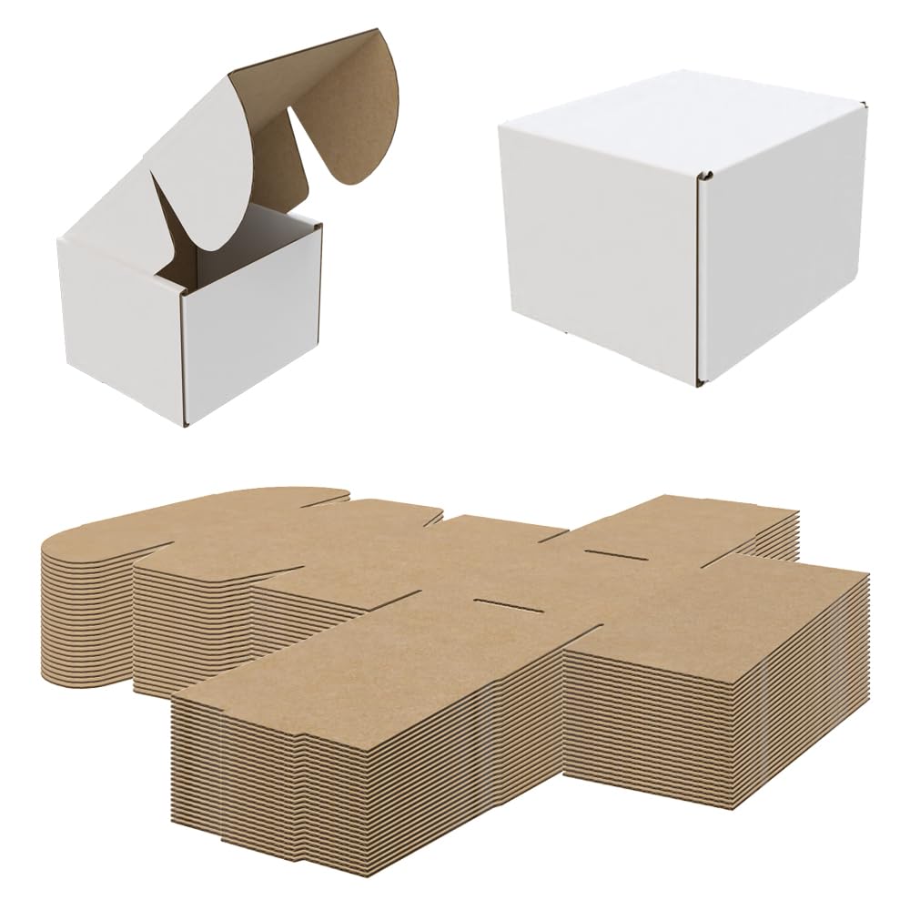 130x110x90mm || 5x4.5x3.5" inches || Pack of 20 || AKAR Strong Die Cut Postal Mailing Cardboard Boxes White Small Parcel Ideal for Gift Packet DVD Jewellery Shipping Box Die cut boxes