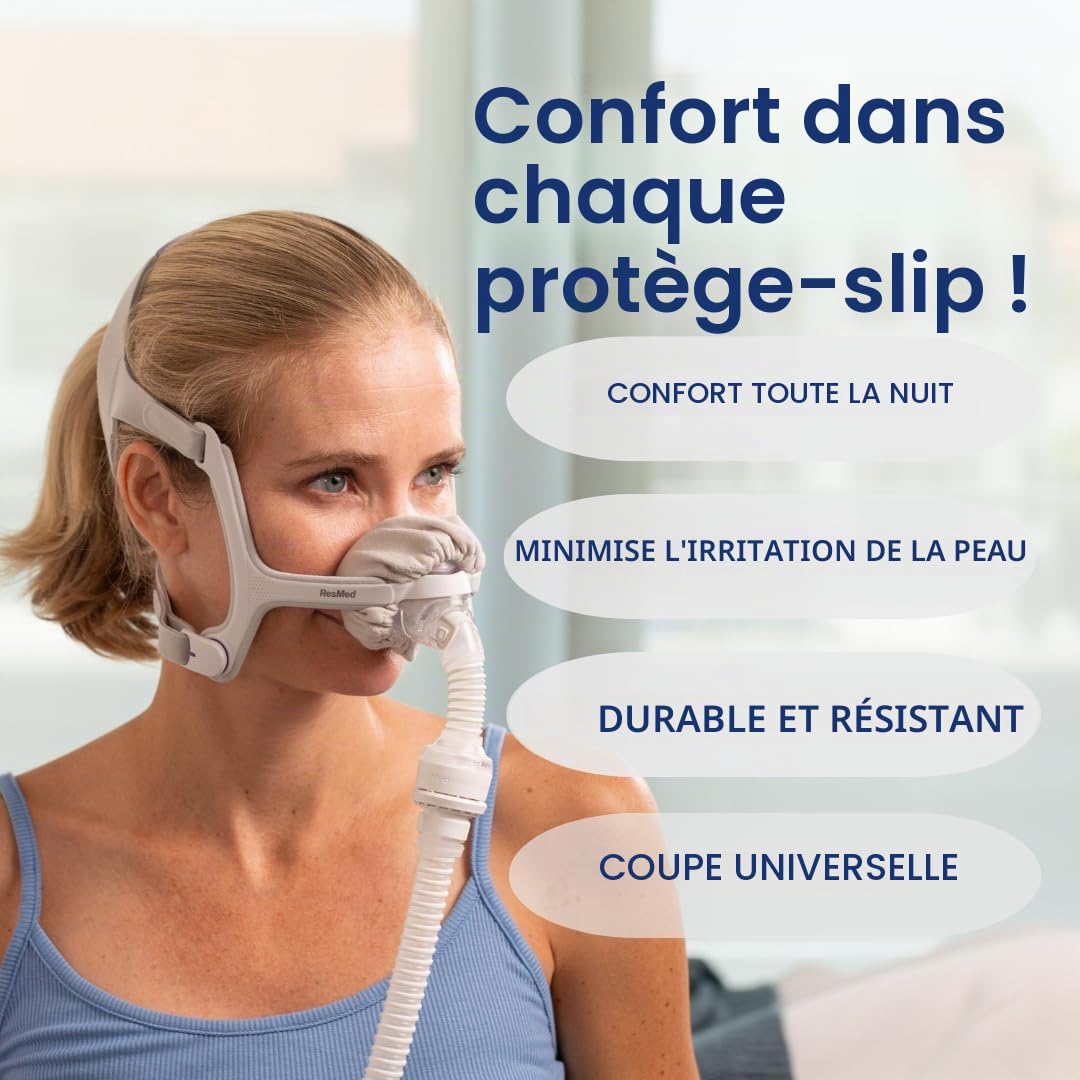 Snugell Lot de 4 doublures universelles de masque nasal CPAP – Gris – Tissu ultra doux pour la compatibilité majeure des masques nasaux CPAP – Housses de coussin réutilisables et lavables pour 6 mois