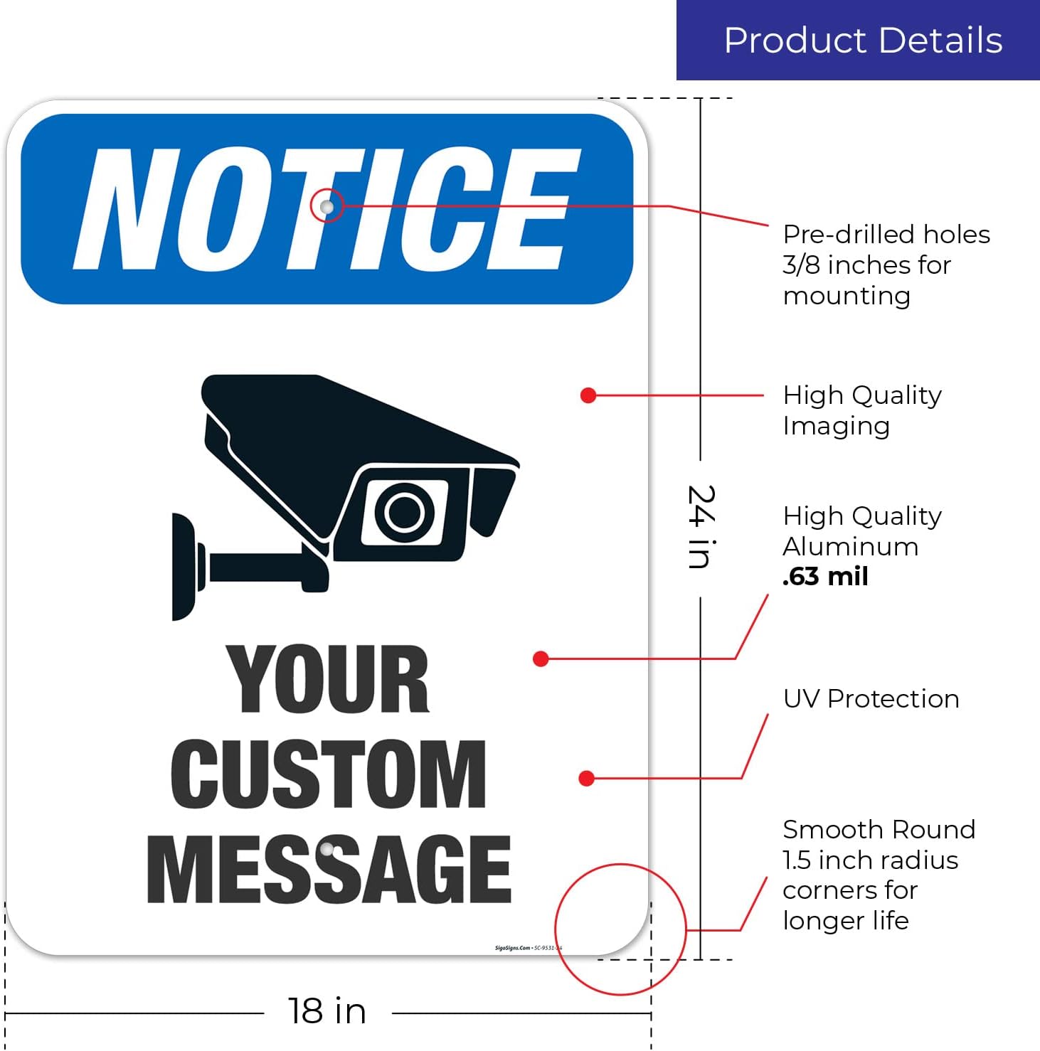 Custom Video Surveillance Sign, Personalize for Business, Parking Lot, Home, Site, Driveway Indoor/Outdoor Use Signs, 18x24 Inches, Rust Free .063 Aluminum, Fade Resistant, Made in USA