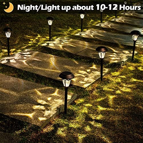 LeiDrail Solar Lights Outdoor Garden Ornaments 8 Pack Solar Pathway Lights Outdoor Garden Lights Solar Powered with Warm White LED IP55 Waterproof Solar Stake Lights for Walkway Garden Yard Lawn