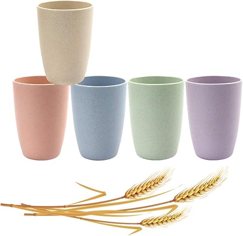 Copas reutilizables ecológicas para niños, vasos de paja de trigo irrompibles para adultos, juego de 5 vasos apto para lavavajillas