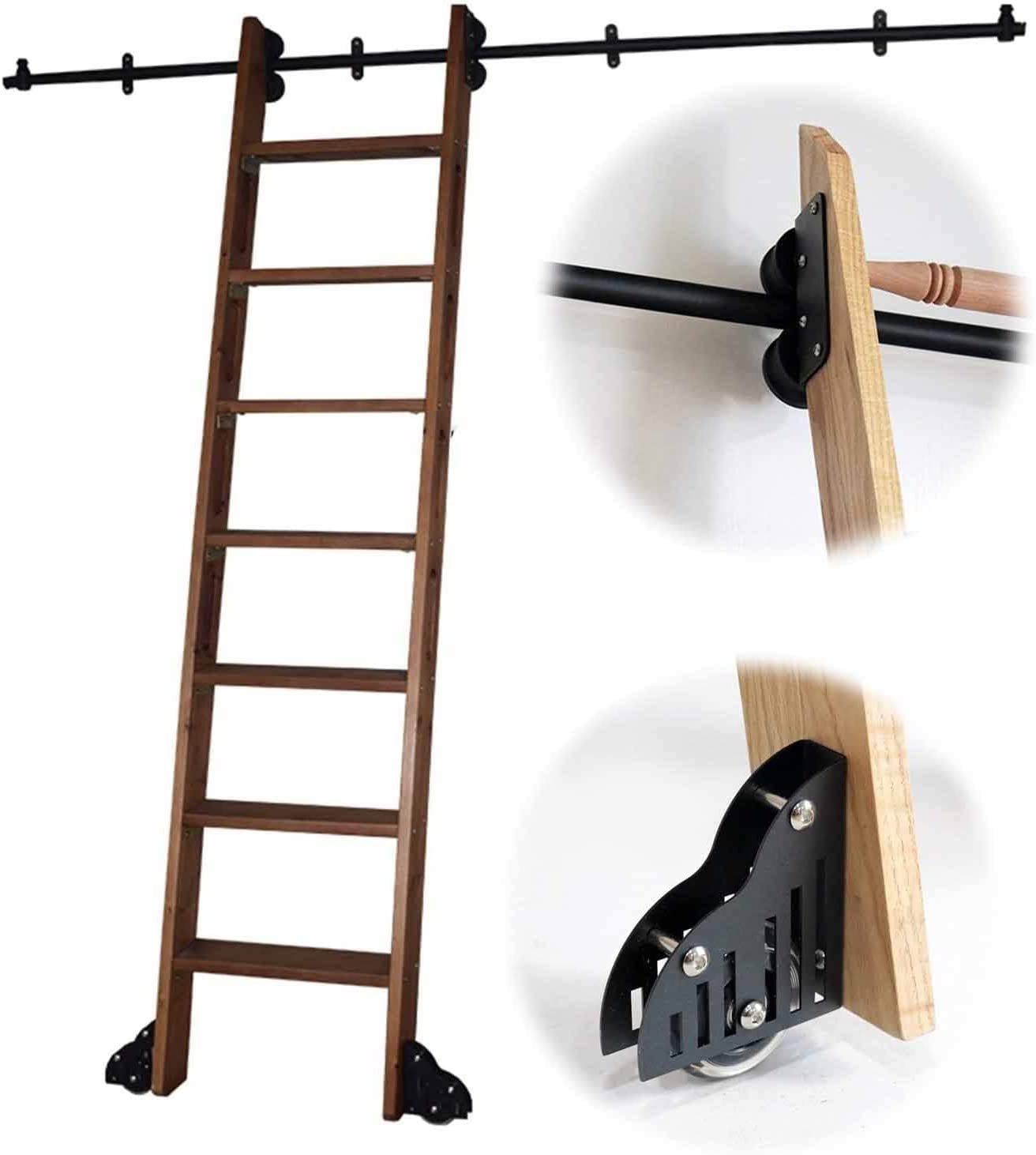 Kit de rail pour porte coulissante et échelle mobile en acier noir de 5-16 pieds