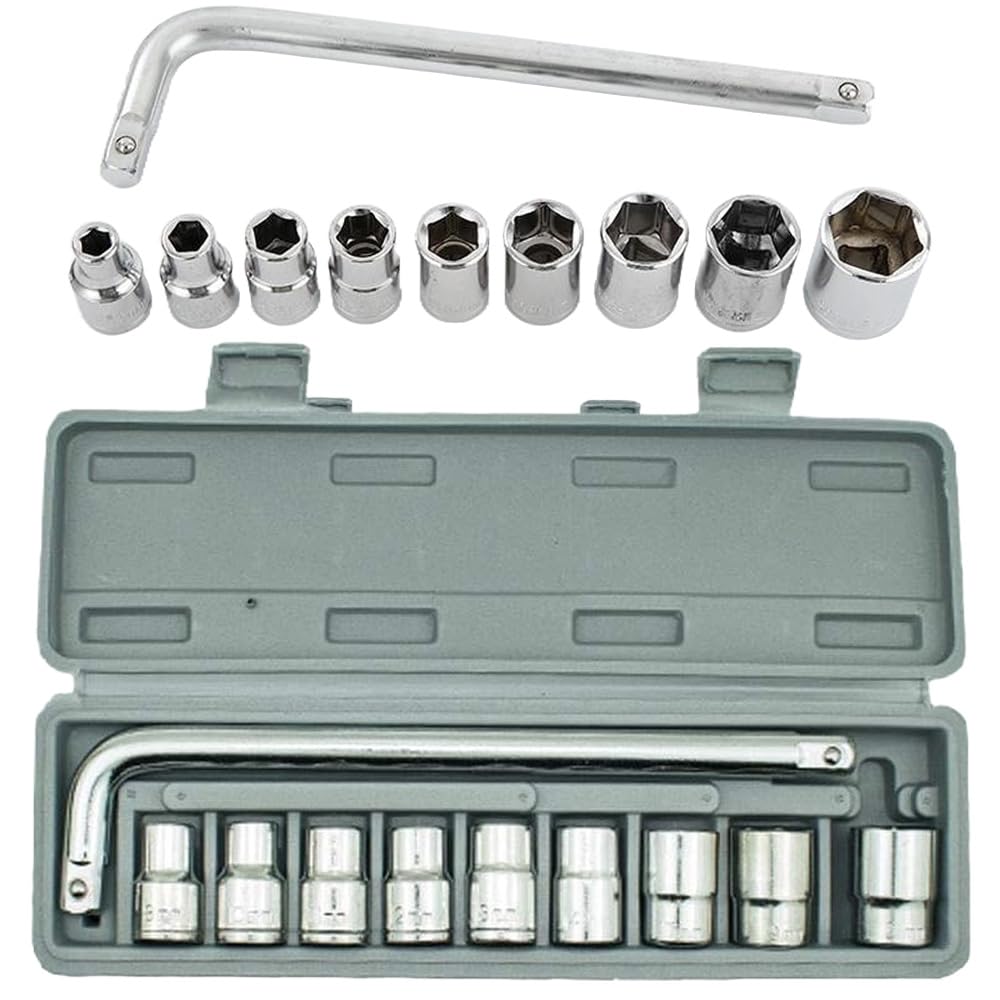 MLD Tool Kit Socket Set 10Pcs | Carbon Steel Socket Wrench| L Type Spanner | Mechanical Maintenance - DPKS-981 (multicolor)
