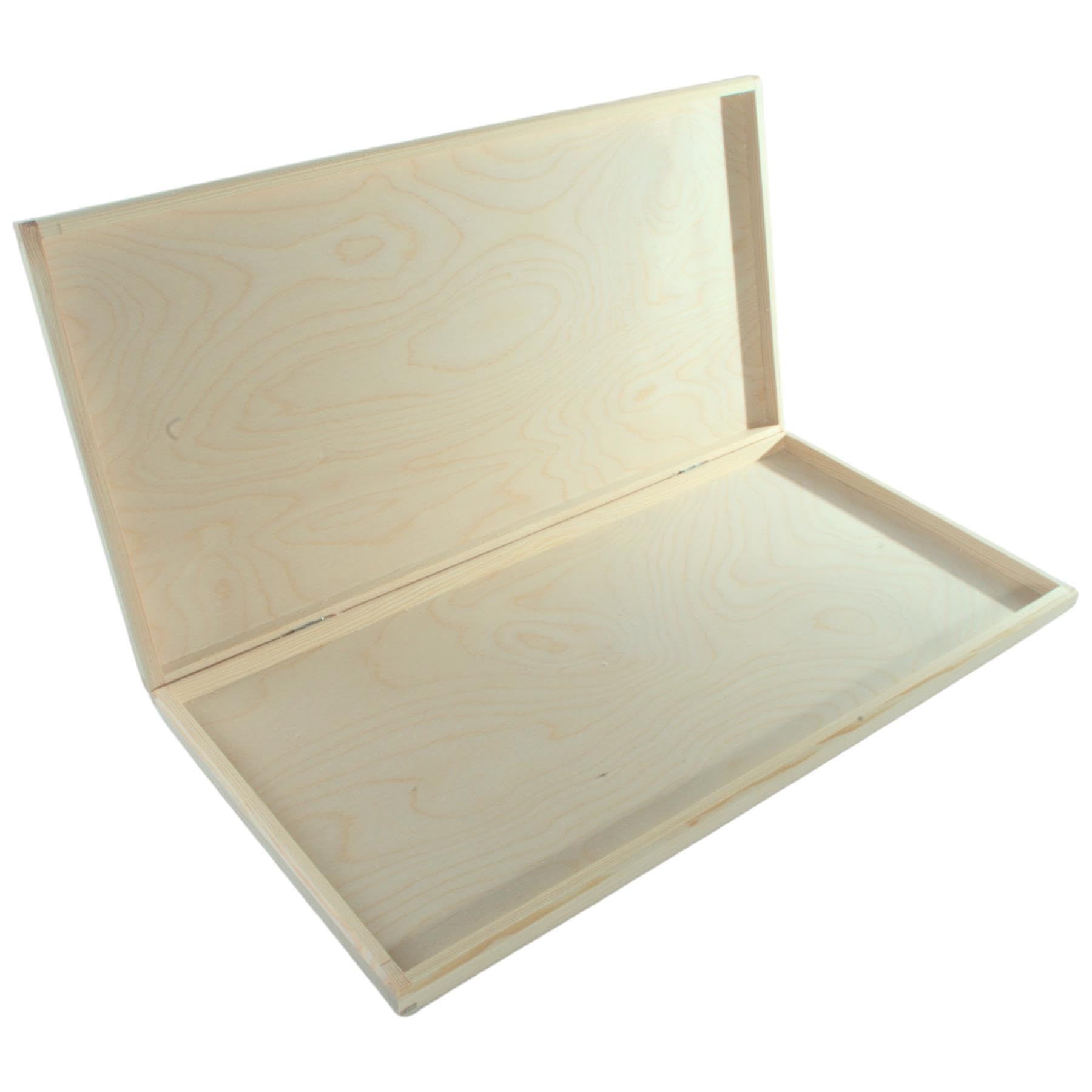 Woodeedoo Natural Large Shallow Slim Wooden Storage Box With Hinged Lid - Unfinished Pine Case Documents Letters Brushes Crayons Keepsakes Art Supplies Craft Storage - 47 X 24.5 X 3 Cm