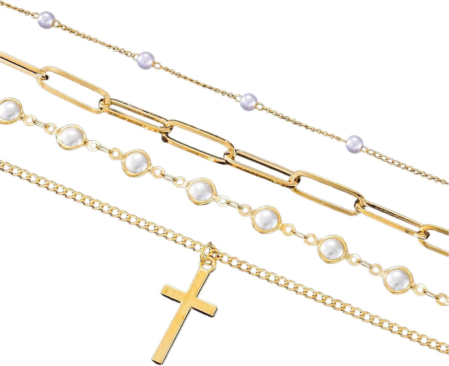 Layered Gold Cross Lariat Necklace Set Vintage Heart Tassel Pendant Necklaces for Women Adjustable Trendy Baptism Crucifix Jewelry Gift