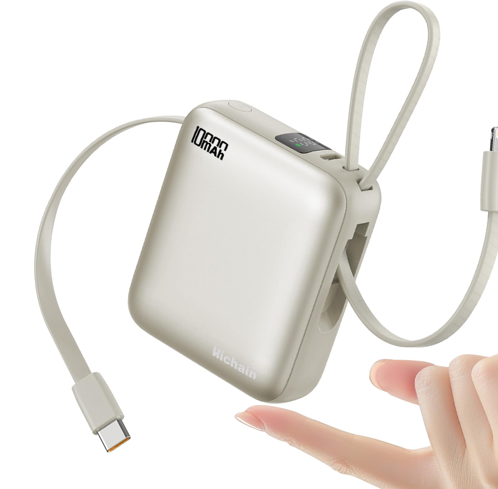 Hichain Small Portable Charger with Built in Cables LED Display Mini Power Bank 10000mAh 22 5W USB-C Fast