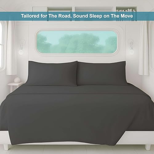 Miniatura 6 de Juego de sábanas de 4 piezas para caravana de tres cuartos (48 x 80), color gris oscuro, sábana bajera de bolsillo profundo para colchón de 15