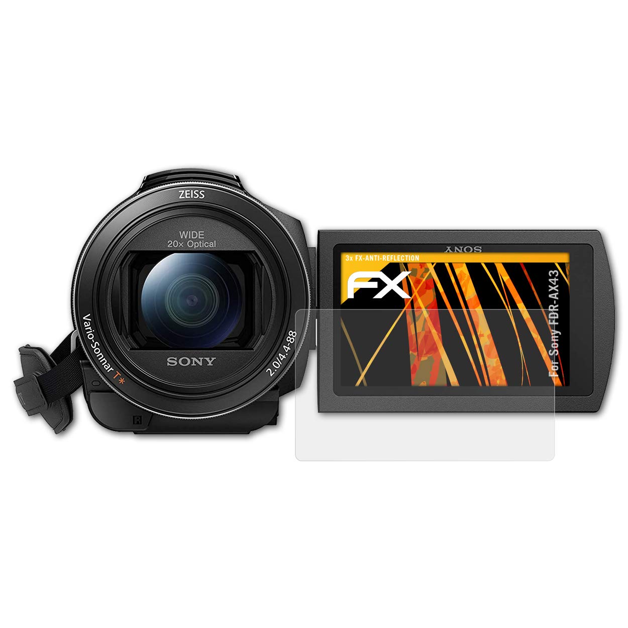 atFoliXScreen Protector compatible with Sony FDR-AX43 Screen Protection Film, anti-reflective and shock-absorbing FX Protector Film (3X)
