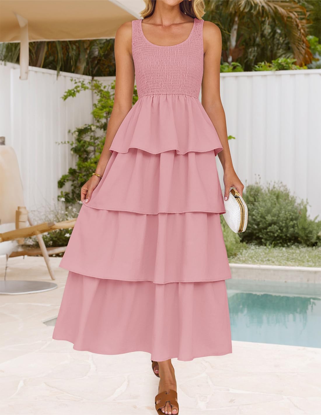 ZESICA Women's 2026 Summer Boho Sleeveless Midi Dress Scoop Neck Ruffle Tiered Layered Swing Long Beach Vacation Dresses - Image 4