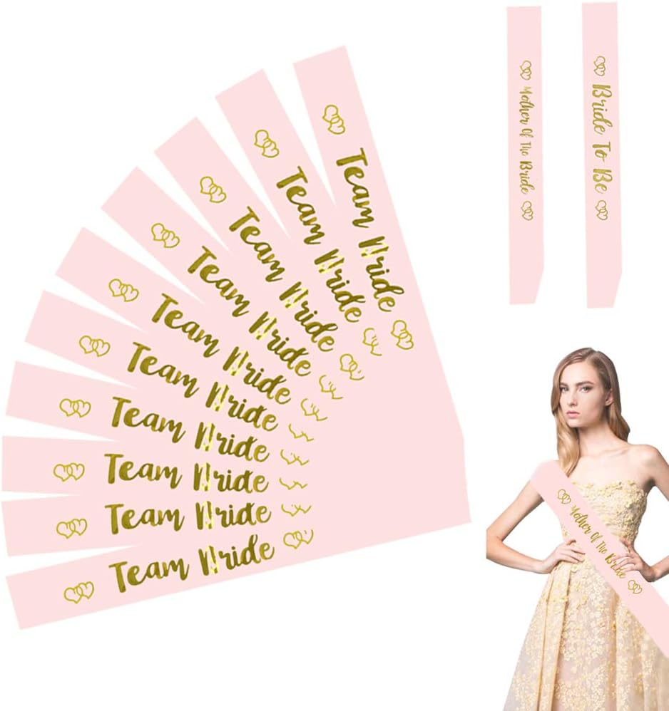 KINDPMA 12 Pcs Hen Party Sashes Bride Sash Hen Party Bridesmaid Sash Includes 1 Rose Gold Bride to Be Sash 10 Team Bride Sash 1 Mother of The Bride Sash for Hen Party Bridal Shower Party Wedding